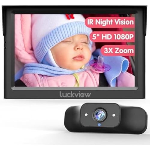DoHonest Baby Car Camera for Backseat: HD 1080P Easy Setup Carseat Camera Rear Facing Infant - Crystal Night Vision 360° Rotating Baby Car Monitor for Kids - V33