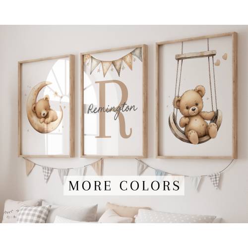 Set of 3 Custom Teddy Bear Nursery Wall Art Prints Personalized Name Teddy Bear Nursery Decor Bear Nursery Frames Teddy Bear Baby Room Art
