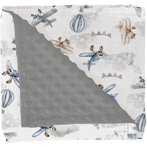Vintage Planes Airplanes Helicopters Baby Blankets for Girl Boy Hot Air Balloon Plane Clouds Sky Soft Mink Dotted Backing Double Layer Swaddle Receiving Blanket for Toddler Nursery Bed Blanket 30x40