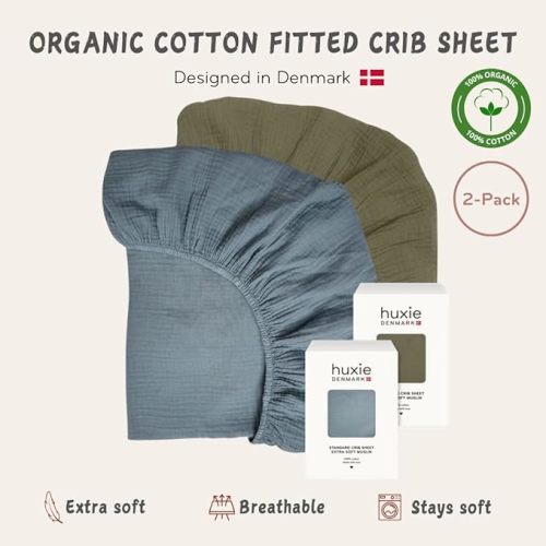 Tradewinds Crib Sheets Fitted Crib Sheet Organic Cotton Muslin 28" x 52" 2-Pack Sage Green