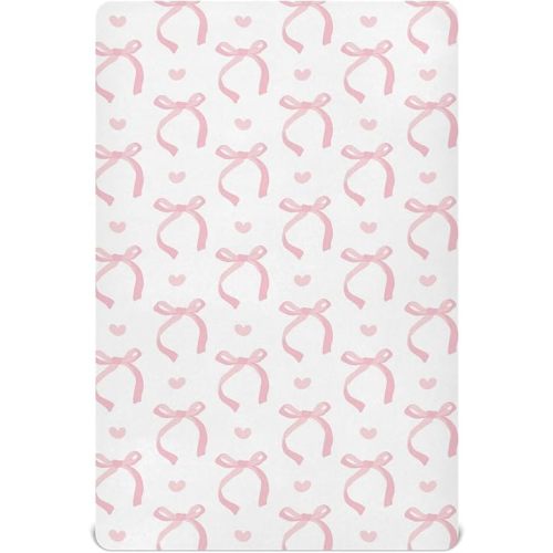 Pfrewn Crib Sheets for Boys Girls Aesthetic Pink Ribbon Bow Fitted Crib Sheet for Mini Crib Mattress Stretch Soft Toddler Baby Playard Sheet,39x27IN