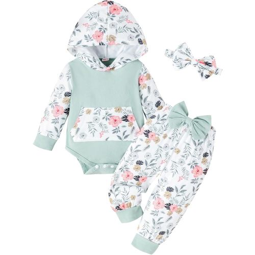 Newborn Infant Baby Girl Clothes 0-3-6-9-12-18 Months Outfits Sets Romper + Pants + Bow Headband for Girls