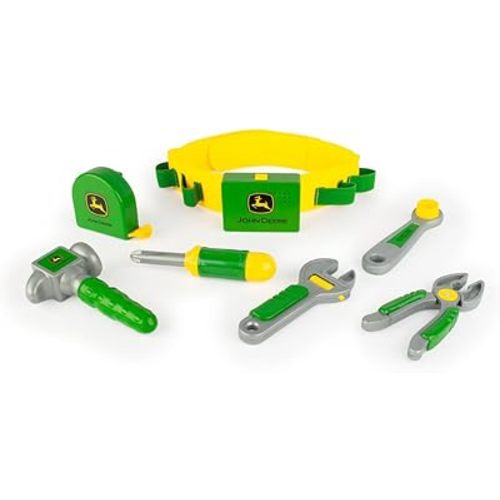 John Deere Deluxe Talking Toolbelt - 7-Piece Kids Tool Set - Interactive Construction Toys - Interactive Toddler Tools Playset - Green - 7 Count - Preschool Toys Ages 2 Years and Up