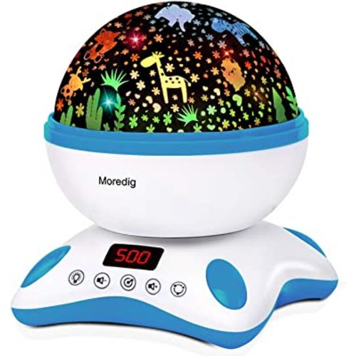 Moredig Kids Night Light Projector, Remote Baby Night Lights for Kids Room with 12 Music Nursery Night Light Projector for Kids Timer 2 Projections 18 Light Modes, Gifts for Baby Kids - Blue