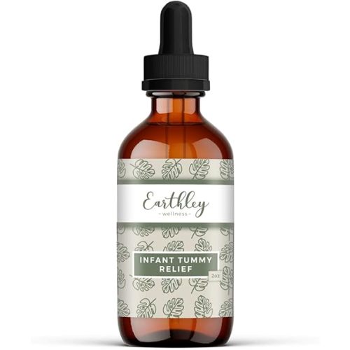 Earthley Wellness Infant Tummy Relief, Natural Herbal Tincture for Gas, Bloating, and Hiccups in Babies & Kids, Gentle Stomach Support with Fennel, Ginger, & Catnip, Alcohol-Free (2 oz)