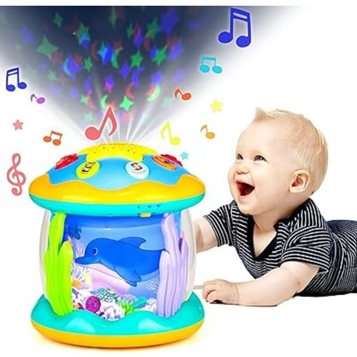 Baby Toys 6 to 12 Months Musical Light Up Tummy Time Infant Toys 3-6 7 8 9 12-18 Months Crawling Toys Ocean Rotating Projector Baby Gifts for 1 2 3 Year Old Boy Girl Birthday Toddlers Kids
