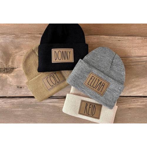 Personalized Printed Name Beanie - LIGHT BROWN PATCH