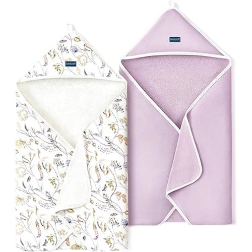 GRSSDER Baby Hooded Towel 2 Pack for Newborn, Super Soft Bath Towels with Original Design, Ultra Absorbent Knit Terry, Large Toddler Towels with Hood for Girls, Shower Gifts for Infant, 34"x 34"