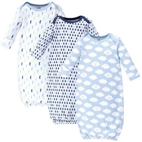 Luvable Friends Baby Boys Cotton Long-Sleeve Gowns 3pk, Boys Clouds, 0-6 Months