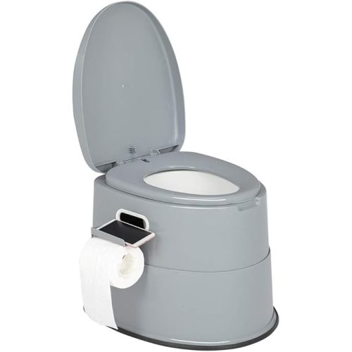 VINGLI Portable Toilet | Indoor Outdoor Commode w/Detachable Inner Bucket & Removable Paper Holder, Lightweight & Compact for Camping, Boat, Van, Emergency Use (Grey)