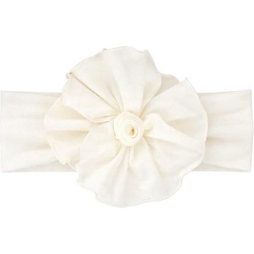 Extra Large Big Flower Baby Girl Headband – Soft Cotton Stretchy Hair Band for Newborn, Infant & Toddler (Off White, 3-36 Month)