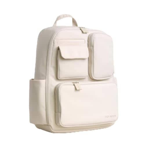 Itzy Ritzy Utility Diaper Bag Backpack – Features 17 Pockets (Including 2 Insulated Bottle Holders) & Trolley Sleeve and Includes Stroller Straps & Changing Pad – Part of the Belong Collection (Cream)