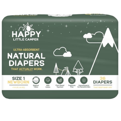 Amazon.com: Happy Little Camper Ultra-Absorbent Natural Baby Diapers Size 1 - Hypoallergenic & Chlorine-Free Disposable Diaper Safe for Sensitive Skin - Unscented Newborn Diapers - 36 Count : Baby