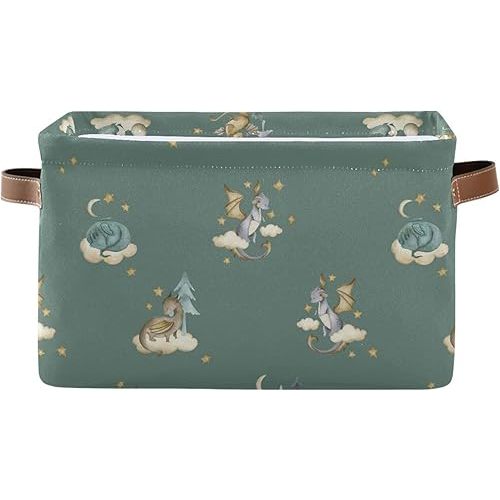 Pfrewn Storage Basket Bins Foldable Laundry Hamper Toy Dragon Baby Animals Retro Storage Bins Box Organizer for Home Boys Girls Office Closet Shelf Nursery Baskets,1 pcs
