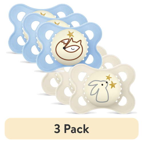 (3 pack) MAM Night Pacifier, 0-6 Months, Unisex, 2 Pack with Self-Sterilizing case