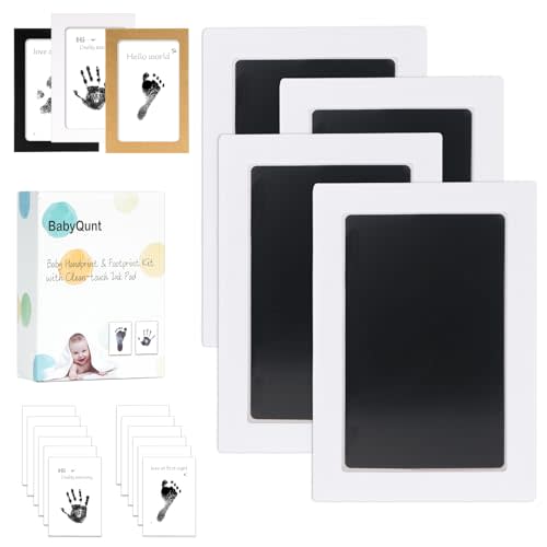 BabyQunt Inkless Baby Hand and Footprint Kit,Clean-Touch Ink Pad Kit,Safe No Mess Printing Infant Hand Foot Stamp,4 Pack Newborn Inkless Print Pads Best Keepsake or Gifts for Family
