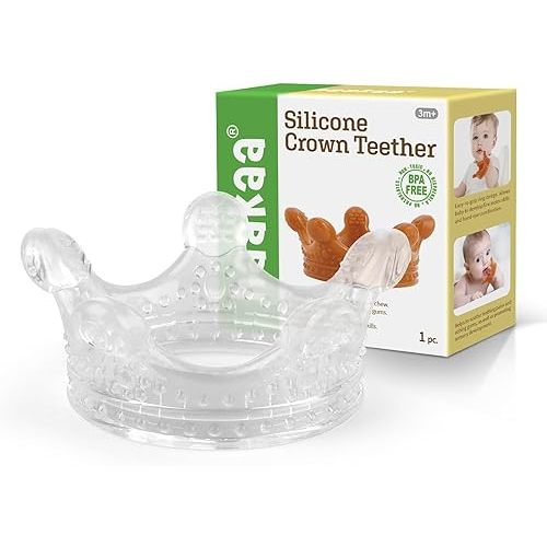 Haakaa Crown Teether - Super Soft Silicone Teething Toys | Freezer Safe Cold Soothing Teethers for 0M+Babies,Toddlers,Easy Grip,Soothe Sore Gums,BPA Free Newborn Gifts -Transparent