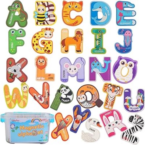 Wooden Magnet Alphabet Letters for Kids - Animal Magnetic Letters for Fridge Magnetic ABC Letters Magnetic Letters for Classroom Magnetic Letters for Whiteboard Stocking Stuffer Kids Gift