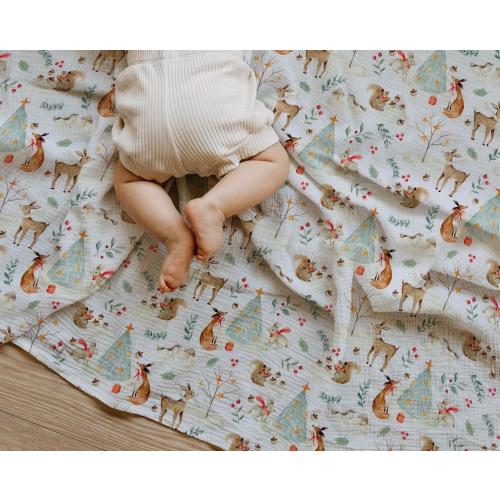 Woodland Foxes Muslin Swaddle: Lightweight Soft Baby Blanket for Newborns