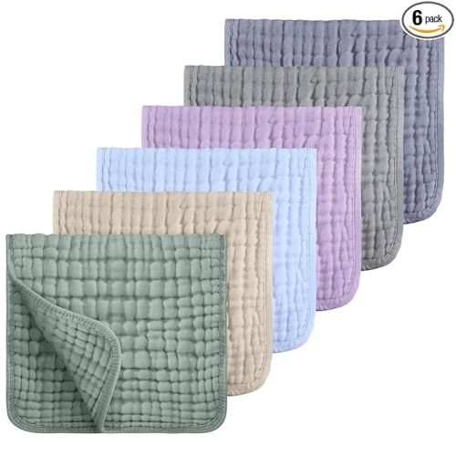 Looxii Muslin Burp Cloths 100% Cotton Muslin Cloths Large 20''x10'' Extra Soft and Absorbent 6 Pack Baby Burping Cloth for Boys and Girls(Multicolor)