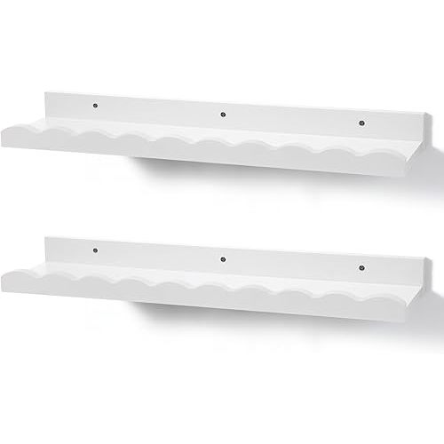 Suzile 2 Pcs Scalloped Shelves Wall Floating Shelves Set for Room, Bathroom, Bedroom, Cute Room Decor Aesthetic and Books, Toys, Photo Frames Storage(23",White)