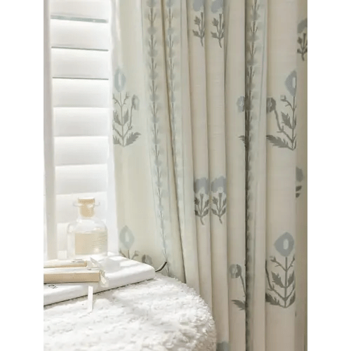 Linen Blend Pinch Pleated Curtains for Living Room, Bedroom, Dining Room - Light Filtering Curtains 2 Panels Set - Luxury and Modern Floral Printed Design - Antique White, 30" W x 96" L