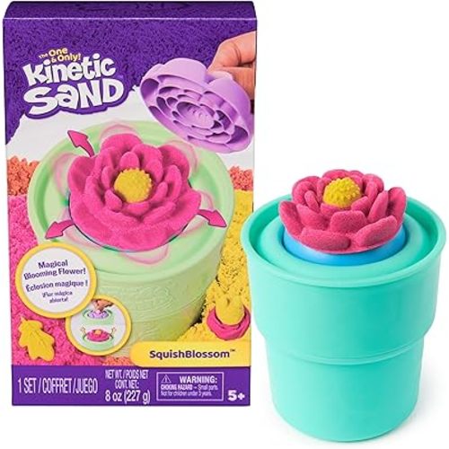 Kinetic Sand, SquishBlossom Blooming Flower with 8oz Neon Yellow & Pink Play Sand, Pot & Molds, Arts and Crafts Sensory Toys, Holiday Gifts & Stocking Stuffers for Kids Ages 3 and up