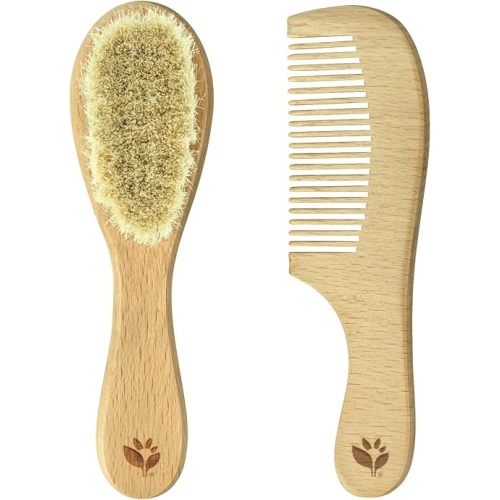 Baby Brush & Comb Set | Gently grooms baby's hair | Made of natural wood and bristles
