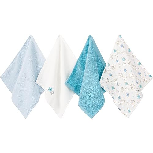 4 Pack Baby Washcloths - 100% Cotton Soft and Absorbent Terry Wash Cloths for Sensitive Skin Face Hand Body Burp Rag Wipes Essentials for Newborns Infants Toddlers Girls Boys (Green Stars - 4 Pack)