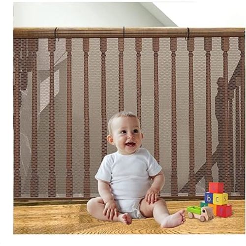 Banister Guard for Baby, Balcony Netting for Pets, 10ft x 3ft, Baby Safety Stairs Rail Net Provides Your Baby with a Environment, Baby Stair Net Fit for Child, Small Pet, Toy - Brown