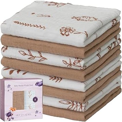 Muslin Baby Washcloths for Newborns, Pack of 8, 11"x11", Super Soft Cotton, Absorbent and Gentle, Baby Cotton Wipes, Baby wash Cloths