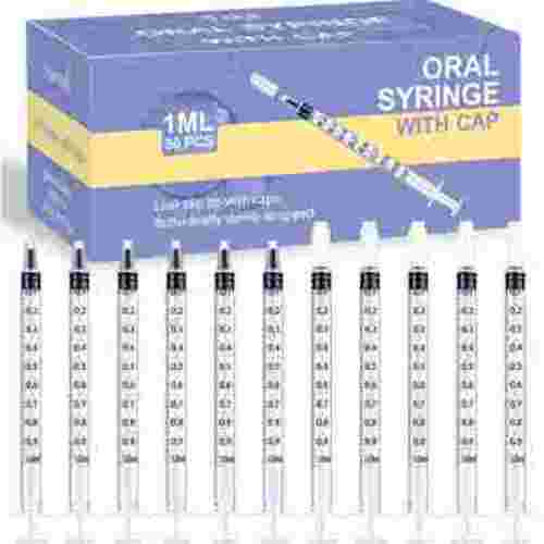 50 Pcs 1ml Syringes with Caps Oral Dispenser Individually Sterile Warpped for Medicine Dropper, Colostrum Collect Feeding Pets, Liquid S301