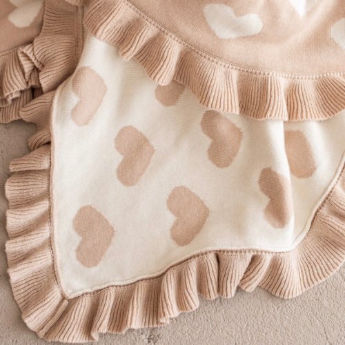 Lovebug - Frill Knitted Baby Blanket - Beige