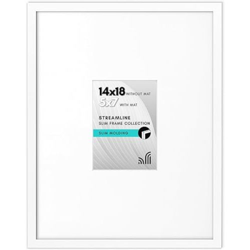 Americanflat 14x18 Picture Frame with Polished Plexiglass - Use as 5x7 Frame with Mat or Display 14x18 Photo Without Mat - Streamline Collection - Thin Border Picture Frames for Wall - White