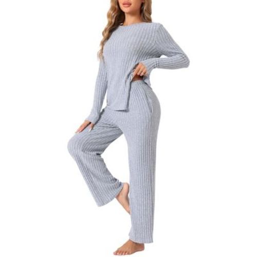 cheibear Women's Crewneck Soft Long Sleeve with Pocket Pajamas Set Brown Small