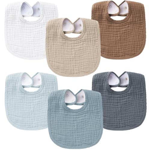 Konssy 6-Pack Muslin Baby Bibs for Boys & Girls, Soft Cotton Absorbent Drool Bibs, Bandana Bibs for Drooling & Teething