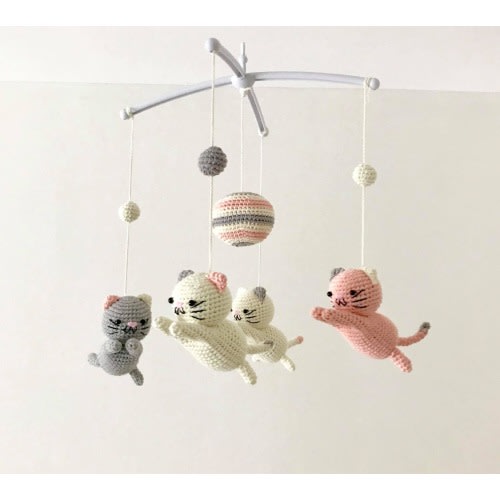 Crochet kitten baby mobile, kitten mobile nursery, Baby Mobile Meow Meow, Cat baby mobile,Crochet cat, Baby Crib Mobile, Nursery crib mobile