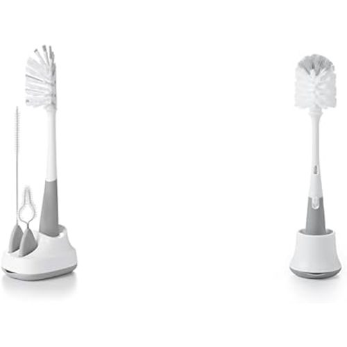 OXO Tot Water Bottle and Straw Cup Cleaning Set Brush Set - Gray & OXO Tot Bottle Brush with Nipple Cleaner and Stand - Gray
