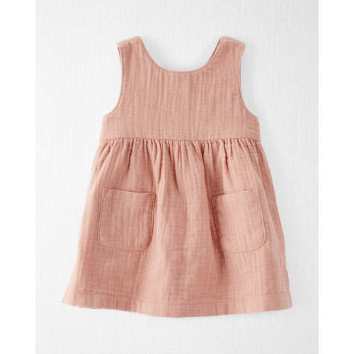 Baby Organic Cotton Gauze Pocket Dress - Style,Fossil Tan