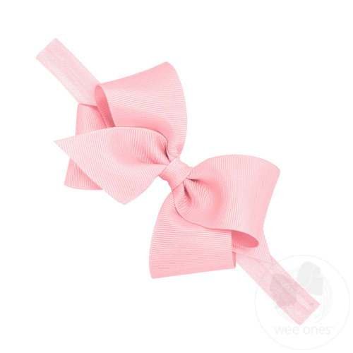Small Classic Grosgrain Girls Hair Bow on Baby Headband - LT PINK / NEWBORN (0-6 MONTHS) | Wee Ones Hair Bows & Accessories