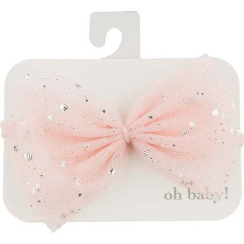 Silver Fleck Glinda Bow on Nylon Headband, Pale Pink - Oh Baby! | Maisonette