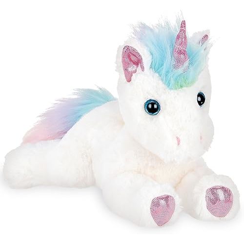 Bearington Collection Unicorn Stuffed Animal Plush - 10-Inch Rainbow Shimmers White - Soft Fluffy Magical Unicorn Stuffy - Gift for Kids
