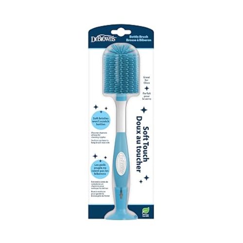 Dr. Brown's Soft Touch No Scratch Baby Bottle Cleaning Brush Nipple Cleaner with Stand and Storage Clip, BPA Free, Blue 1-Pack
