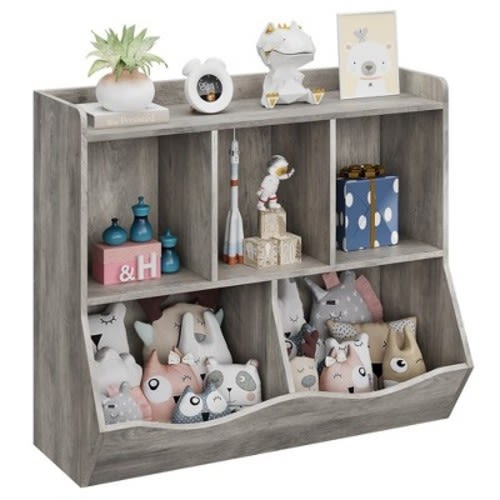 Garvee Toy Organizers and Storage, Kids Bookshelf and Bookcase for Playroom, Bedroom, Reading Nook, Toddler's Room, Nursery, Gray