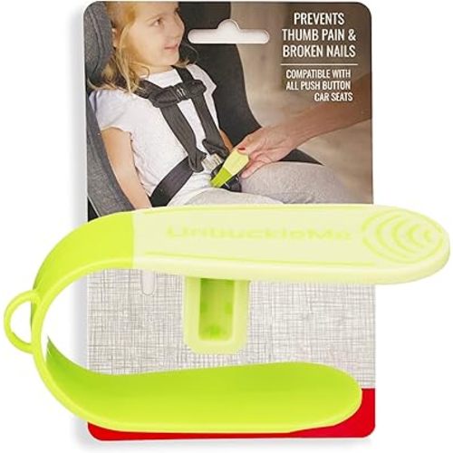 UnbuckleMe Car Seat Buckle Release Tool - Easy Opener Aid for Arthritis, Long Nails, Older Kids - Button pusher for infant, toddler, convertible 5 pt harness car seats - As Seen on Shark Tank (Lime)