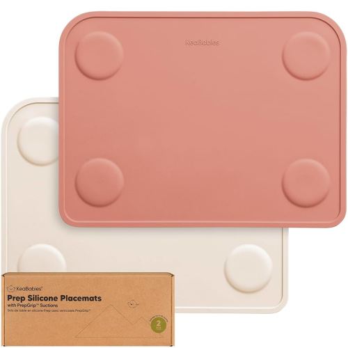 KeaBabies 2-Pack Silicone Placemats for Toddlers - Non Slip Suction Baby Silicone Placemat for Kids, Eating/Feeding, Easy to Clean, Busy Travel Baby Mat for Dining Table, Food Grade/BPA-Free (Roseate)