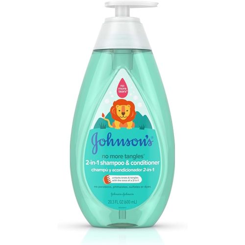 Johnson's Kids No More Tangles 2-in-1 Detangling Shampoo & Conditioner for Kids & Toddlers, Gentle & No More Tears, Hypoallergenic & Free of Parabens, Sulfates & Dyes, 20.3 fl. oz
