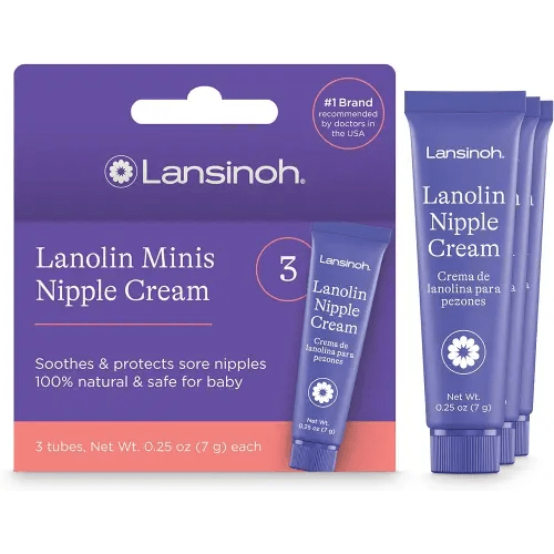 Lansinoh Lanolin Nipple Cream Safe for Breastfeeding Baby, Breastfeeding Essentials, 3 Mini Tubes, Each 0.25 Ounces
