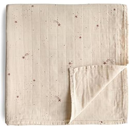mushie Muslin Baby Swaddle Blanket | 100% Organic Cotton (Falling Stars)