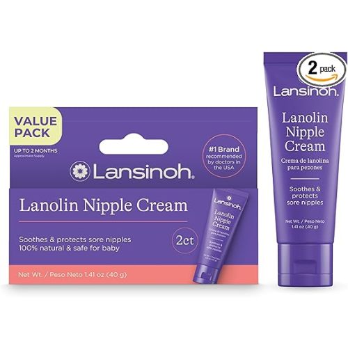 Lansinoh Lanolin Nipple Cream Safe for Breastfeeding Baby, 100% Natural Nipple Butter for Mom, Breastfeeding Essentials, 1.41 Ounces (2 Pack)